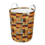Ethnic Tiki Pattern Print Round Laundry Basket