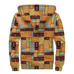 Ethnic Tiki Pattern Print Sherpa Lined Zip Up Hoodie