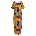 Ethnic Tiki Pattern Print Short Sleeve Long Nightdress