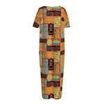 Ethnic Tiki Pattern Print Short Sleeve Long Nightdress