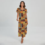 Ethnic Tiki Pattern Print Short Sleeve Maxi Dress