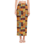 Ethnic Tiki Pattern Print Side Slit Maxi Skirt