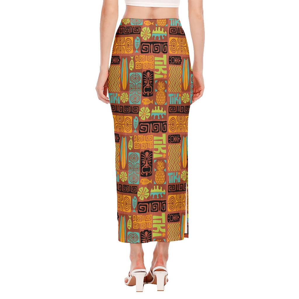 Ethnic Tiki Pattern Print Side Slit Maxi Skirt