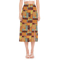 Ethnic Tiki Pattern Print Side Slit Midi Skirt