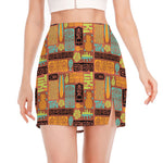Ethnic Tiki Pattern Print Side Slit Mini Skirt