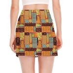 Ethnic Tiki Pattern Print Side Slit Mini Skirt