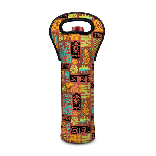 Ethnic Tiki Pattern Print Single Neoprene Wine Tote