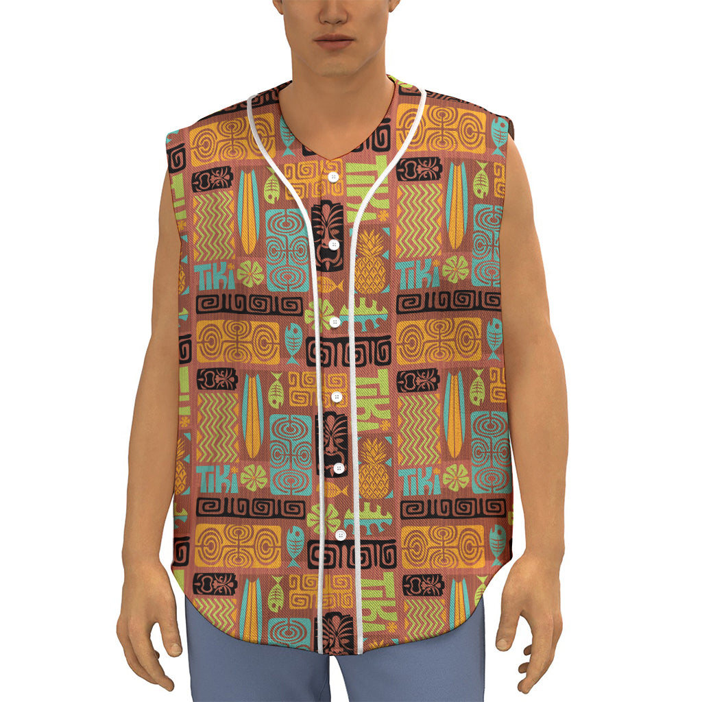 Ethnic Tiki Pattern Print Sleeveless Baseball Jersey