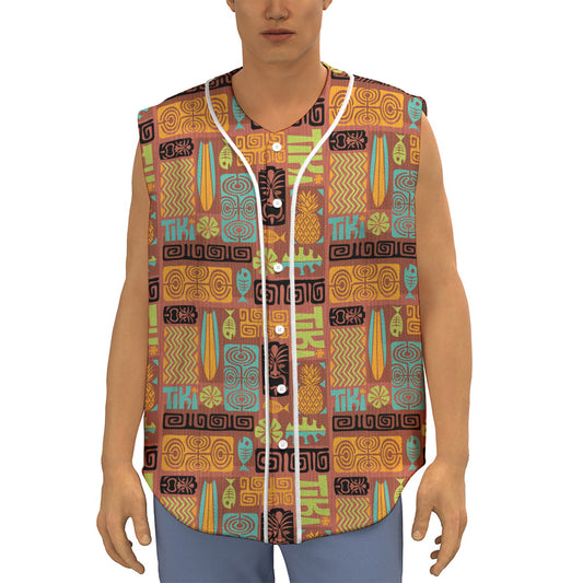 Ethnic Tiki Pattern Print Sleeveless Baseball Jersey