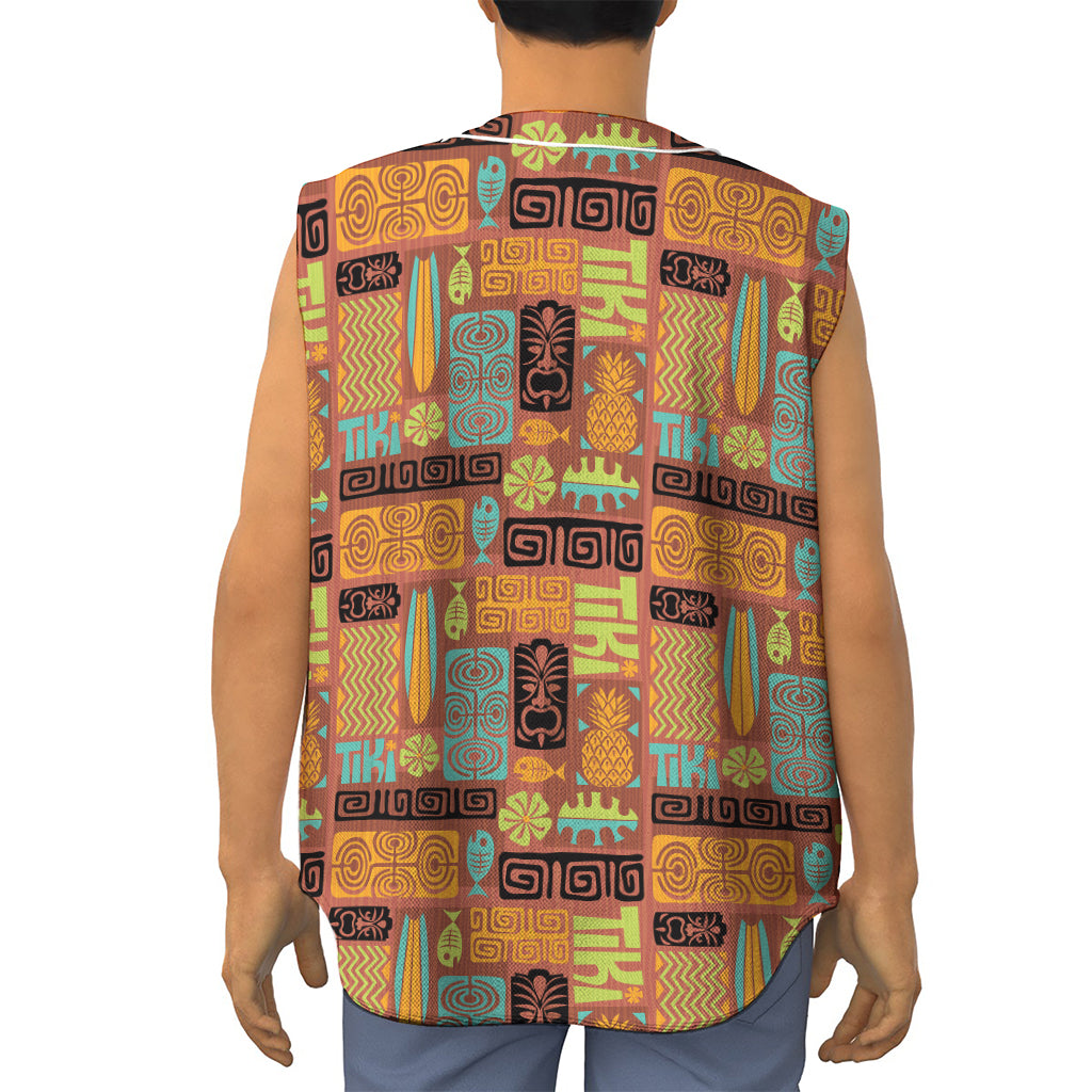 Ethnic Tiki Pattern Print Sleeveless Baseball Jersey