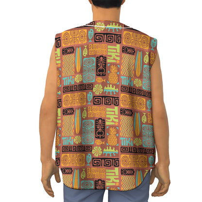Ethnic Tiki Pattern Print Sleeveless Baseball Jersey
