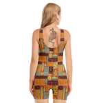 Ethnic Tiki Pattern Print Sleeveless One Piece Swimsuit