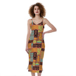 Ethnic Tiki Pattern Print Slim Fit Midi Cami Dress