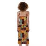 Ethnic Tiki Pattern Print Slim Fit Midi Cami Dress