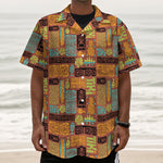 Ethnic Tiki Pattern Print Textured Short Sleeve Shirt