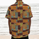 Ethnic Tiki Pattern Print Textured Short Sleeve Shirt