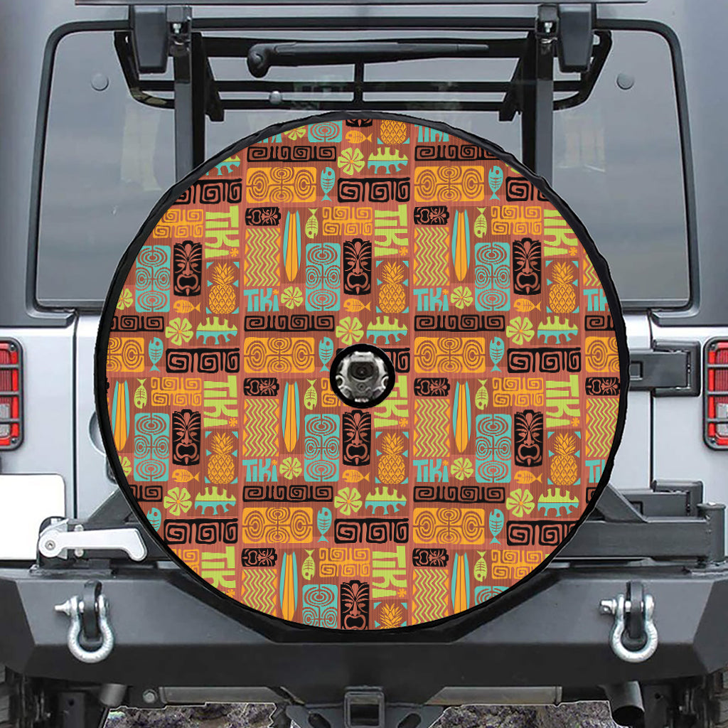 Ethnic Tiki Pattern Print Tire Cover With Camera Hole