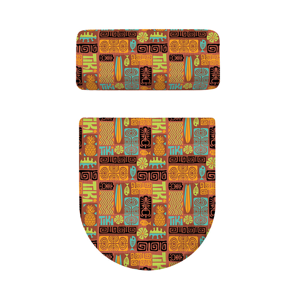 Ethnic Tiki Pattern Print Toilet Lid And Tank Cover Set