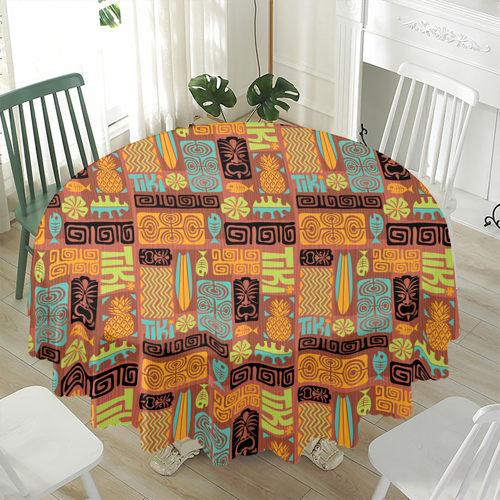 Ethnic Tiki Pattern Print Waterproof Round Tablecloth