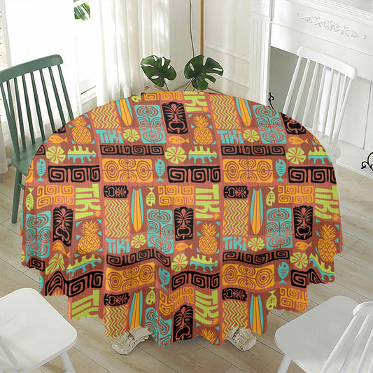 Ethnic Tiki Pattern Print Waterproof Round Tablecloth