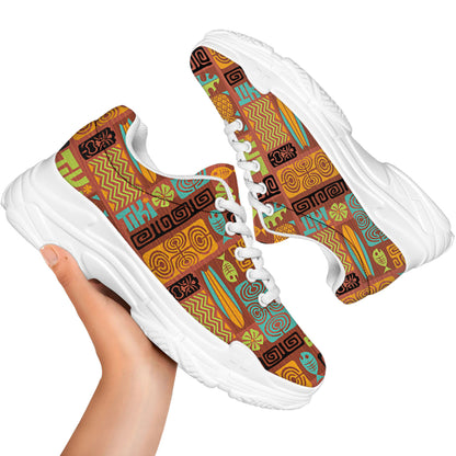 Ethnic Tiki Pattern Print White Chunky Shoes