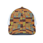 Ethnic Tiki Pattern Print White Mesh Trucker Cap