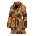 Ethnic Tiki Pattern Print Women's Bathrobe