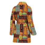 Ethnic Tiki Pattern Print Women's Bathrobe