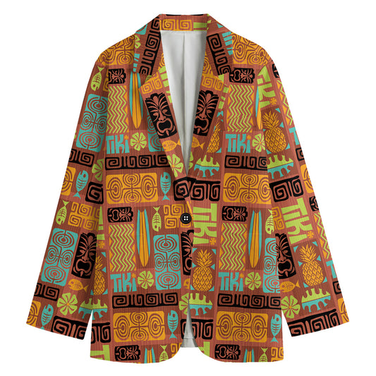 Ethnic Tiki Pattern Print Women's Blazer