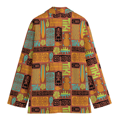 Ethnic Tiki Pattern Print Women's Blazer