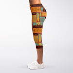 Ethnic Tiki Pattern Print Women's Capri Leggings