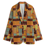 Ethnic Tiki Pattern Print Women's Cotton Blazer