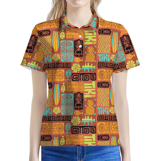 Ethnic Tiki Pattern Print Women's Polo Shirt