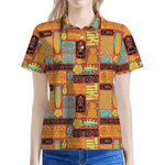 Ethnic Tiki Pattern Print Women's Polo Shirt