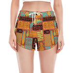 Ethnic Tiki Pattern Print Women's Split Running Shorts