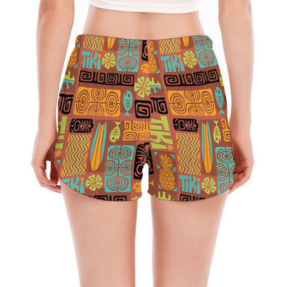 Ethnic Tiki Pattern Print Women's Split Running Shorts