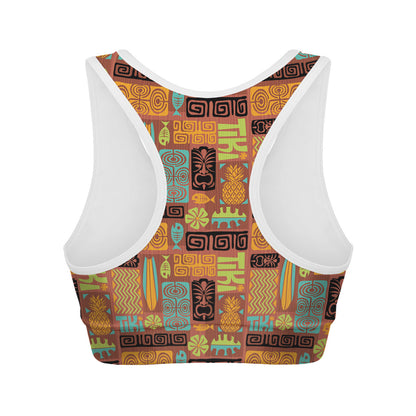 Ethnic Tiki Pattern Print Women's Sports Bra