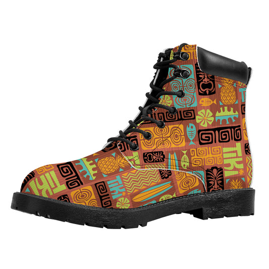 Ethnic Tiki Pattern Print Work Boots