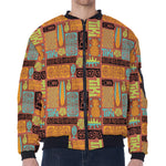 Ethnic Tiki Pattern Print Zip Sleeve Bomber Jacket