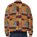 Ethnic Tiki Pattern Print Zip Sleeve Bomber Jacket