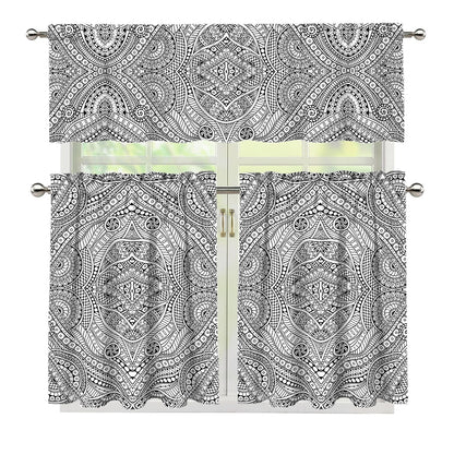 Ethnic Zentangle Pattern Print 3 Piece Kitchen Curtains