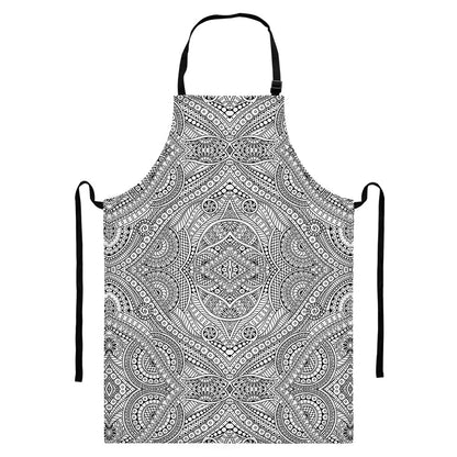 Ethnic Zentangle Pattern Print Bib Apron With Pocket