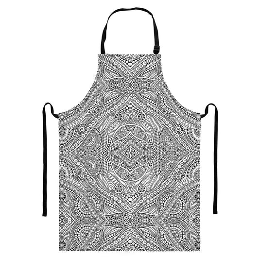 Ethnic Zentangle Pattern Print Bib Apron With Pocket