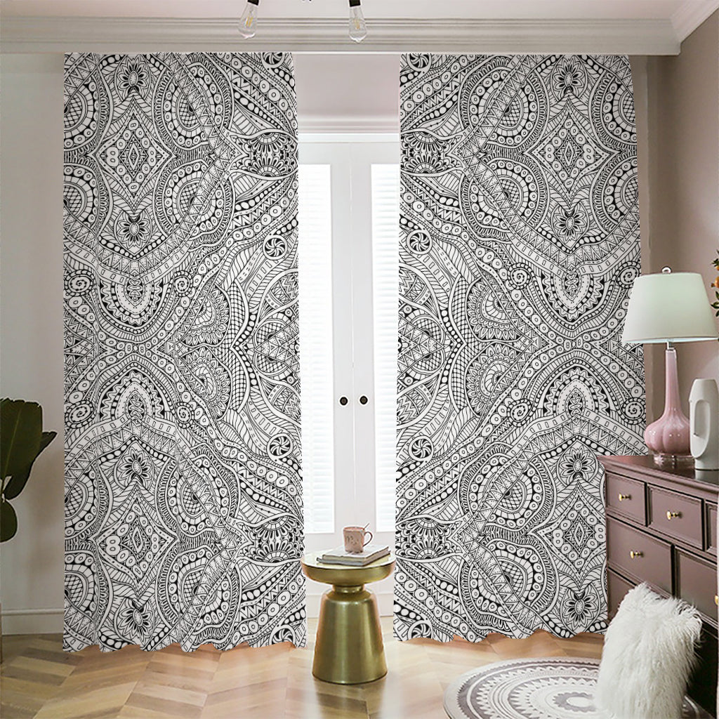 Ethnic Zentangle Pattern Print Blackout Pencil Pleat Curtains