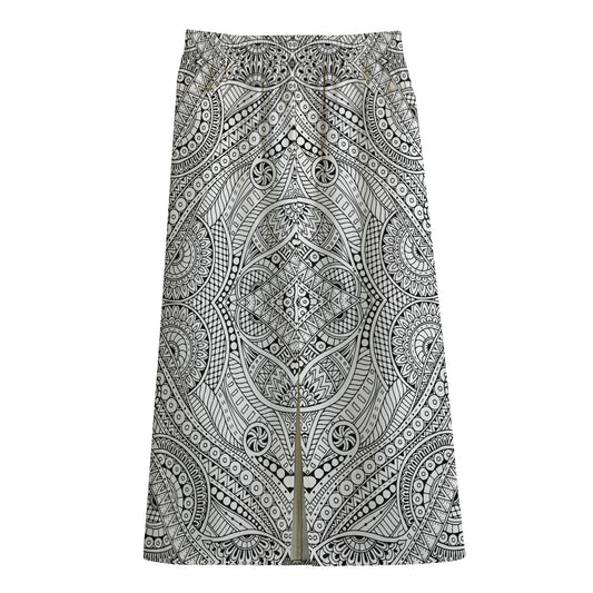 Ethnic Zentangle Pattern Print Cotton Front Slit Maxi Skirt