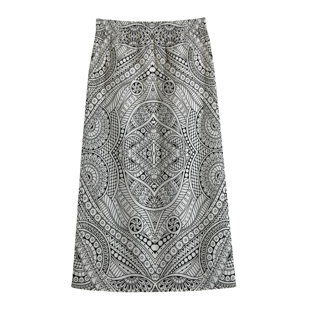 Ethnic Zentangle Pattern Print Cotton Front Slit Maxi Skirt