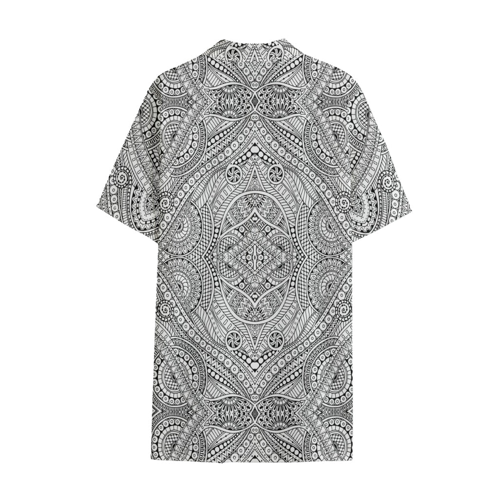 Ethnic Zentangle Pattern Print Cotton Hawaiian Shirt