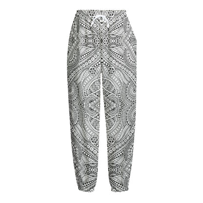 Ethnic Zentangle Pattern Print Fleece Lined Knit Pants