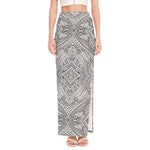 Ethnic Zentangle Pattern Print High Slit Maxi Skirt