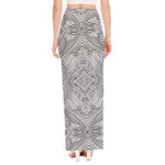 Ethnic Zentangle Pattern Print High Slit Maxi Skirt